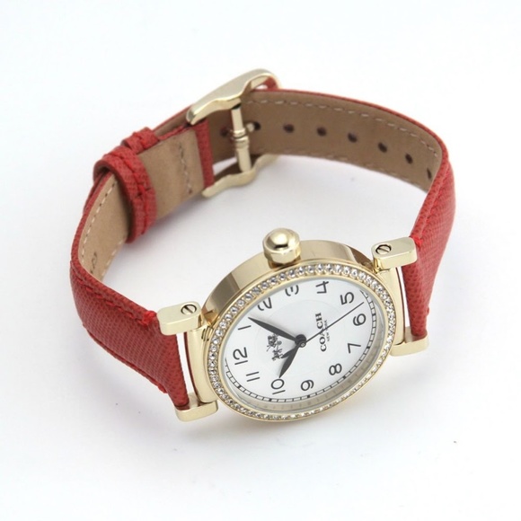 COACH GOLD-TONE GLITZ CASE RED LEATHER WATCH - Picture 3 of 3